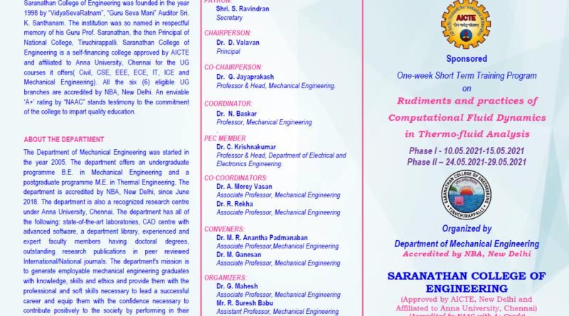 AICTE Sponsored One-week Short Term Training Program on Rudiments and practices of Computational Fluid Dynamics in Thermo-fluid Analysis