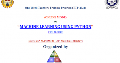 AICTE-CSVTU MoU Teachers Training Program 2021, One Week Teachers Training Program (TTP 2021) on “MACHINE LEARNING USING PYTHON” from 26th MAY 2021(Wed) – 31st May 2021(Monday), Organized by Department of Computer Science and Engineering, BHILAI INSTITUTE OF TECHNOLOGY, DURG– C.G
