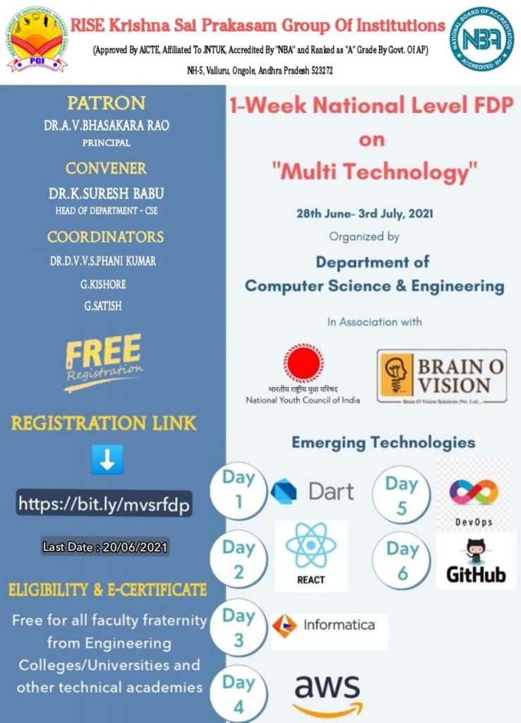 One week National Level Faculty Development Program on “Multi Technologies”