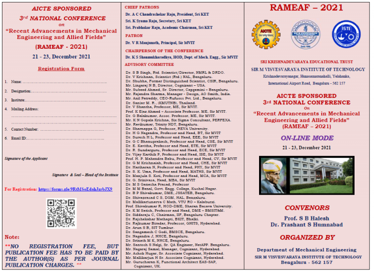 AICTE Sponsored 3rd National Conference on Recent Advancements in Mechanical Engineering and Allied Fields