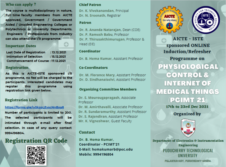 AICTE – ISTE sponsored online Refresher Course on Physiological control & Internet of Medical Things