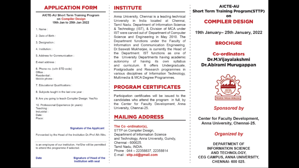 AICTE-AU Sponsored Short Term Training Program on Compiler Design