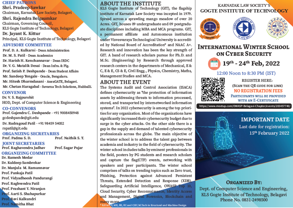 Six Days International Winter School on Cyber Security