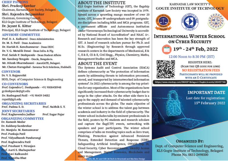 Six Days International Winter School on Cyber Security
