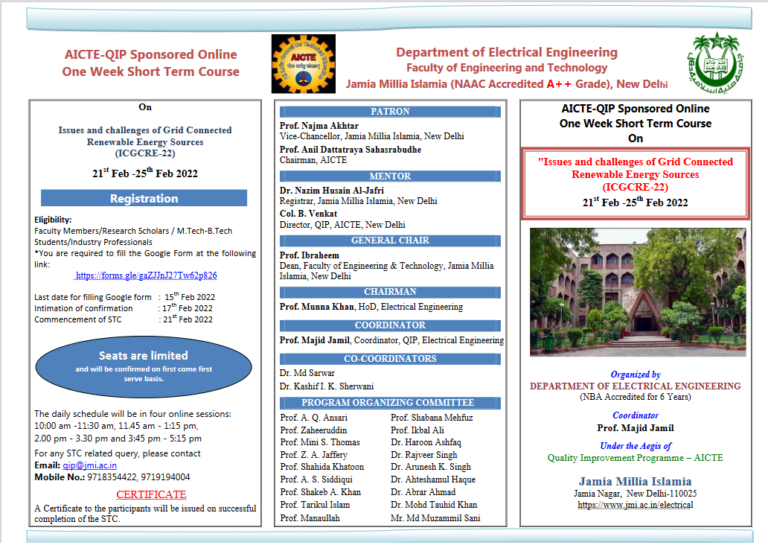 AICTE Sponsored STTP on Issues and challenges of Grid Connected Renewable Energy Sources