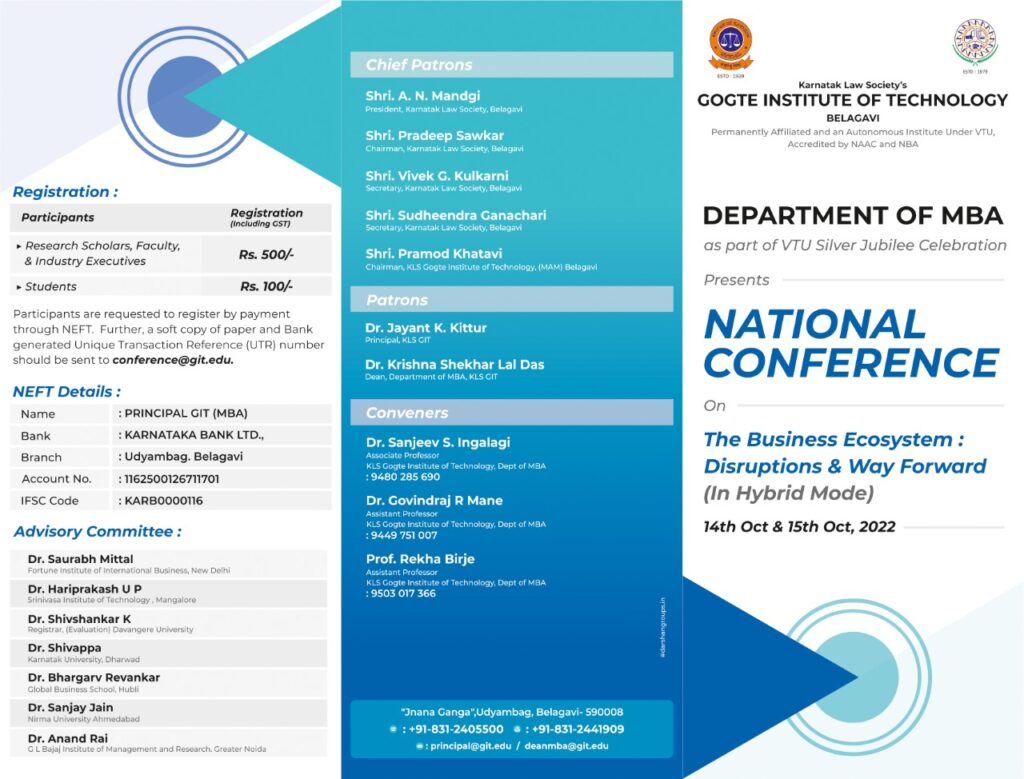 NATIONAL CONFERENCE on The Business Ecosystem: Disruptions & Way Forward 14th Oct & 15th Oct, 2022
