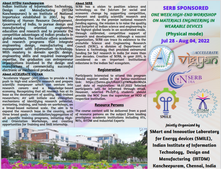 SERB sponsored one-week high-end workshop on materials engineering in wearable devices