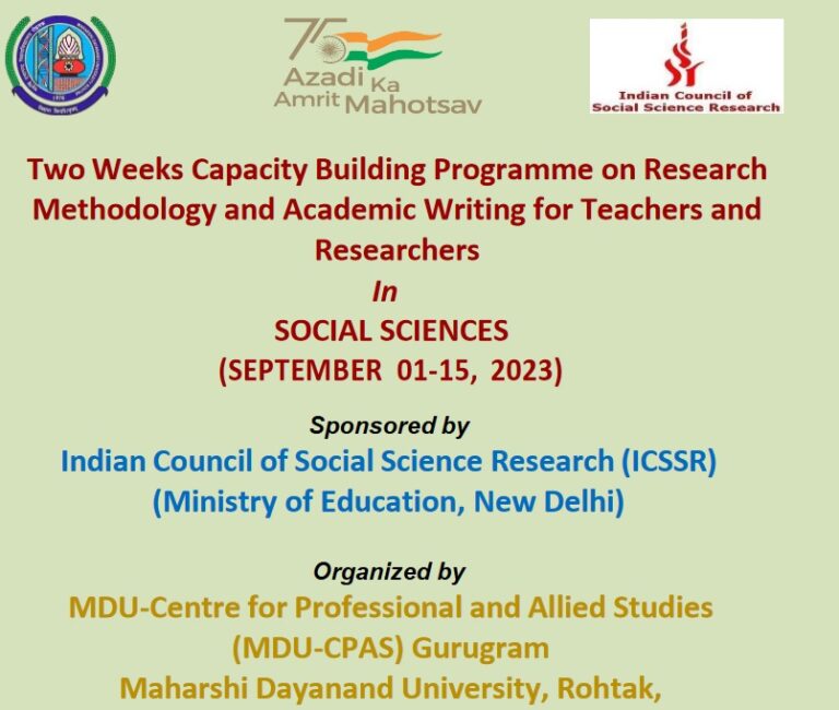 Two Weeks Capacity Building Programme on Research Methodology and Academic Writing for Teachers and Researchers In SOCIAL SCIENCES