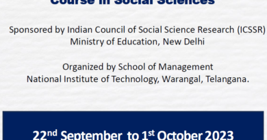 ICSSR Sponsored Ten days Research Methodology Course in Social Sciences hosted by School of Management, National Institute of Technology, Warangal