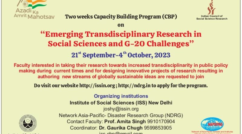 ICSSR Sponsored Two Weeks Capacity Building Programme (CBP) on Emerging Transdisciplinary Research in Social Sciences and G-20 Challenges