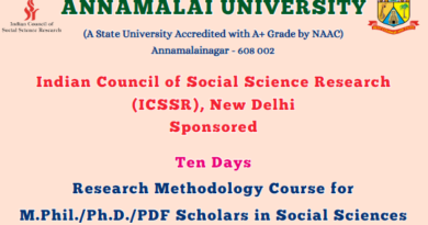 ICSSR-Sponsored 10-Day Research Methodology Course at Annamalai University: Empowering Indian Scholars in Social Sciences