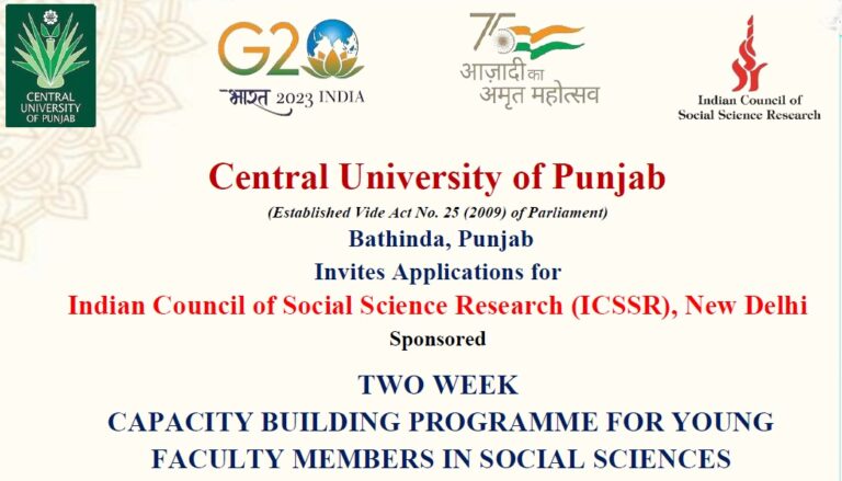 Free ICSSR TWO WEEK CAPACITY BUILDING PROGRAMME FOR YOUNG FACULTY MEMBERS IN SOCIAL SCIENCES Organized Central University of Punjab