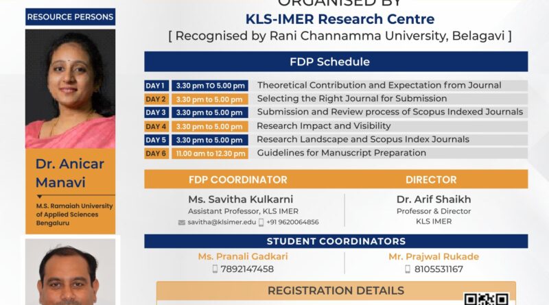 ONE WEEK ONLINE FDP ON PUBLISHING IN SCOPUS-INDEXED JOURNALS from 12th to 17th FEB, 2024 ORGANISED BY KLS - IMER RESEARCH CENTRE