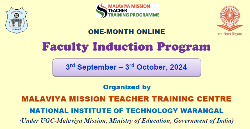 Free ONE-MONTH ONLINE FDP Organized by MALAVIYA MISSION TEACHER TRAINING CENTRE NATIONAL INSTITUTE OF TECHNOLOGY WARANGAL