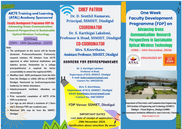 AICTE-ATAL sponsored FDP on Advancing Green Communication Research Perspectives in Sustainable Optical Wireless Technology