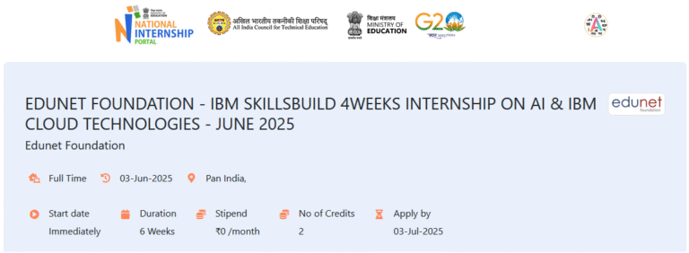 Ministary of Education and IBM SkillsBuild 6-Week Free Internship on AI & IBM Cloud Technologies – last date to apply is 3 July 2025