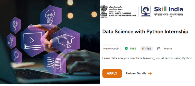 Free 1Month Govt Internship Data Science with Python by Ministry of Skill Development & Entrepreneurship (via NSDC/Henry Harvin)