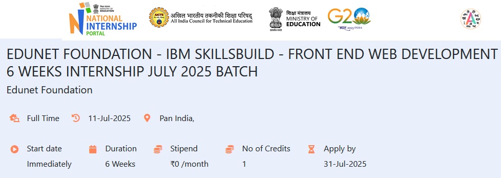 FWD Internship with IBM SkillsBuild: A 6-Week Frontend Web Development Opportunity