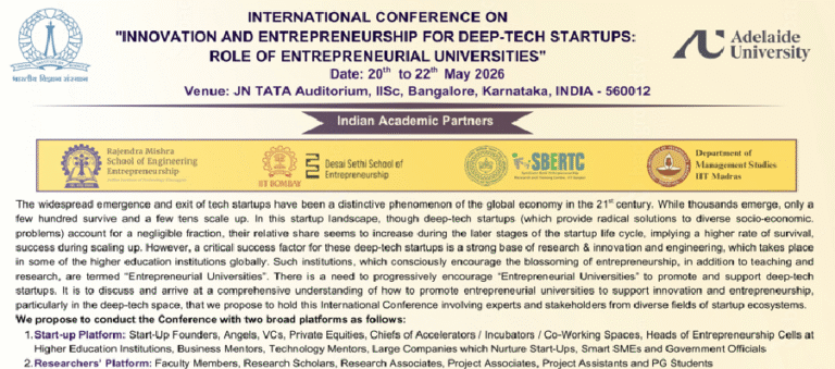 International Conference on Innovation and Entrepreneurship for Deep Tech Startups Role of Entrepreneurial Universities