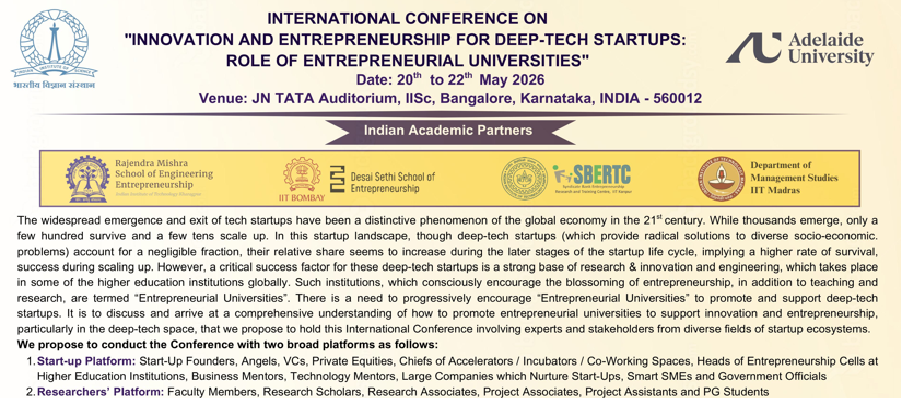 International Conference on Innovation and Entrepreneurship for Deep Tech Startups Role of Entrepreneurial Universities