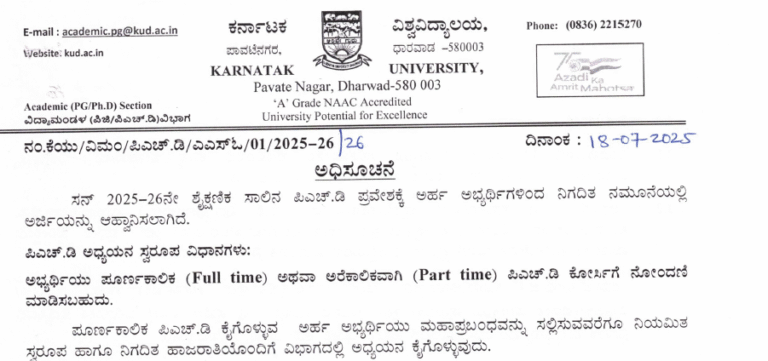 Karnataka University PhD Notification