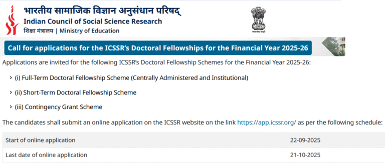 ICSSR Doctoral Fellowships 2025–26 Call for Applications, Eligibility, Guidelines, and Benefits