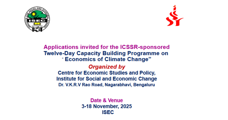 ICSSR-sponsored Twelve-Day Capacity Building Programme on Economics of Climate Change