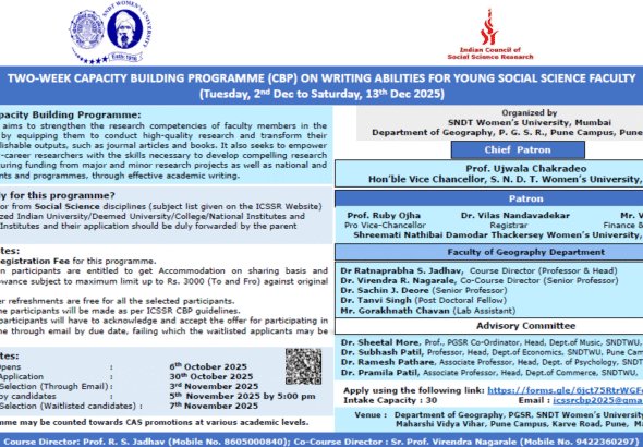 Two-Week ICSSR Sponsored Capacity Building Programme (CBP) on Writing Abilities for young social science faculty