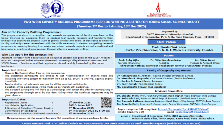 Two-Week ICSSR Sponsored Capacity Building Programme (CBP) on Writing Abilities for young social science faculty