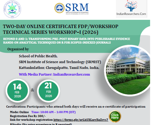 Two-Day Online Certificate Workshop on Advanced Analytical Techniques in R for Publishing in Scopus Journals by SRMIST School of Public Health