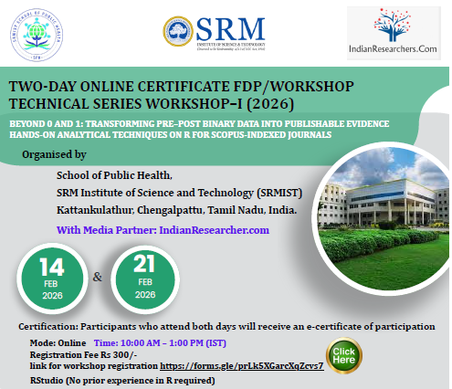 Two-Day Online Certificate Workshop on Advanced Analytical Techniques in R for Publishing in Scopus Journals by SRMIST School of Public Health